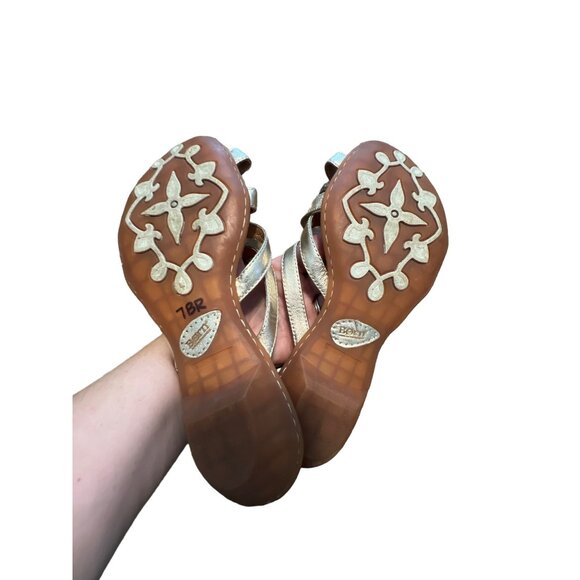 Born Soft Gold Metallic Multi Strap Slide Sandal Sz 8 - Picture 6 of 6
